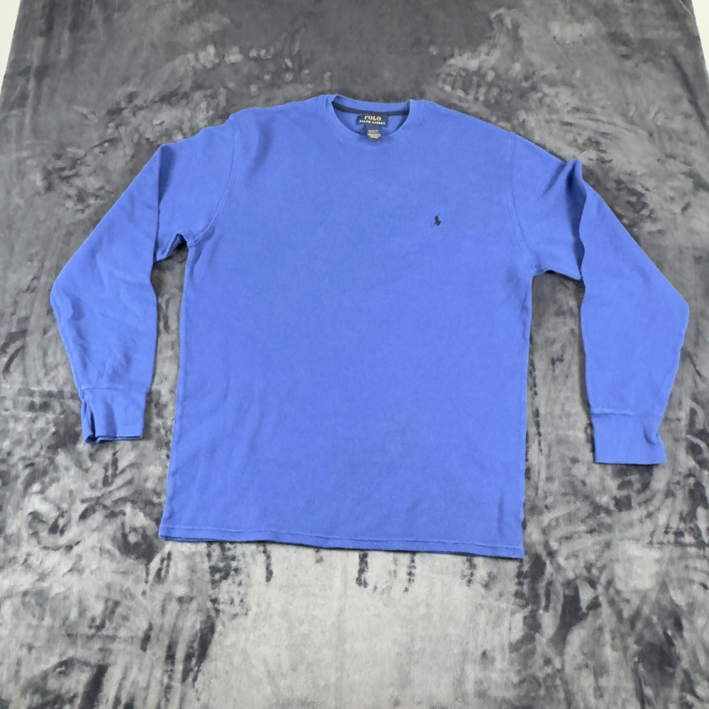 Polo Ralph Lauren Waffle Knit Thermal Mens XL Blue Long Sleeve Pony Logo Shirt